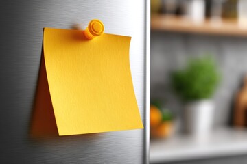 Bright yellow sticky note affixed to a stainless steel surface.