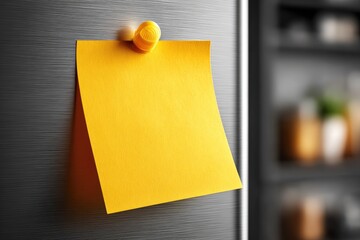 Blank yellow sticky note on a dark gray metal surface.