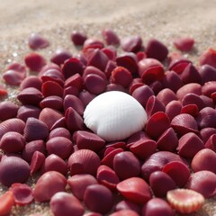 Obraz premium Tranquil Seashell Harmony: Embrace Coastal Beauty and Serenity for Your Creative Projects, Website Design, and Luxurious Lifestyle Imagery