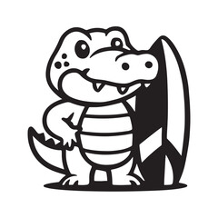 Obraz premium Cute Cartoon Alligator with Surfboard Vector Illustration.eps