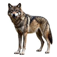 Fototapeta premium A majestic gray wolf exudes strength and loyalty with its intense amber eyes layered fur and poised stance