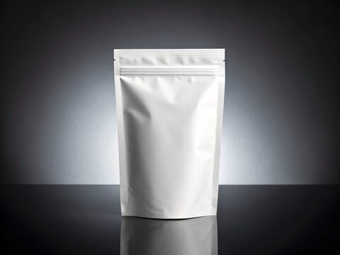 Foil pouch with zipper, doypack for food. Blank stand up plastic bags mockup. flex package with zip lock isolated on white background, 3d illustration