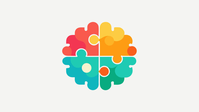 Colorful puzzle brain icon representing mental health, cognitive functions, psychological complexity and behavioral disorders