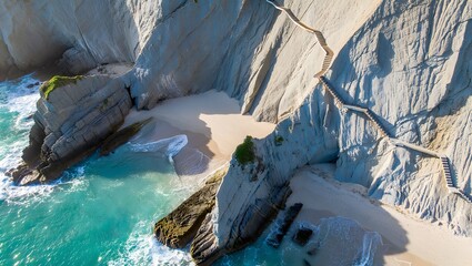 Hidden Ascent: Where Cliffs Embrace the Turquoise Sea