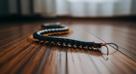 Centipede Crawling on Wooden Floor: A Close-Up Look at Nature's Intriguing Creature