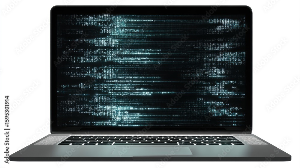 Poster a laptop displaying blur lines of code on the screen, symbolizing programming, software development,