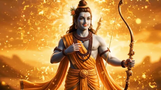 Divine Portrait of Lord Rama with Bow &ndash; Symbol of Dharma and Valor in Hindu Mythology