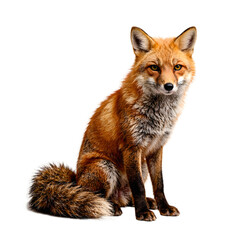 Fototapeta premium A striking portrait of a red fox showcasing its vibrant fur alert gaze and sly demeanor on a clean white background