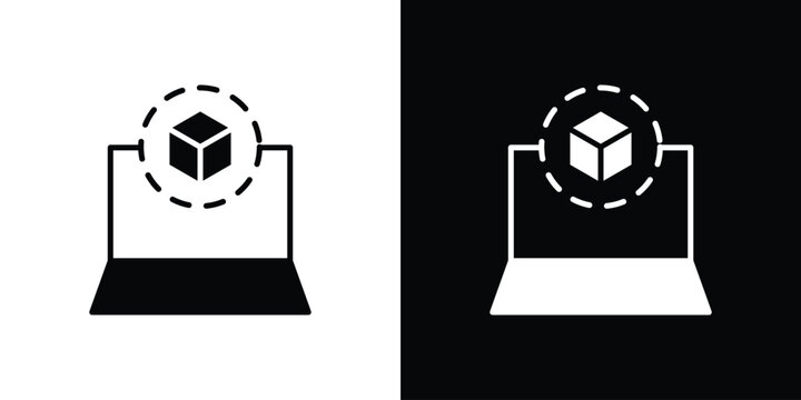 Computer simulation icon in modern thin line and glyph concept.