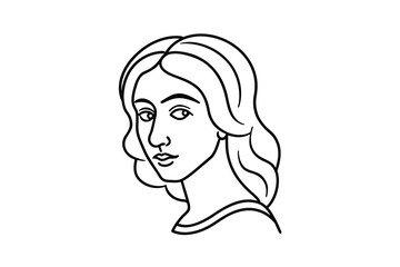Elegant Woman Portrait in Minimalist Line Art Style Featuring Flowing Hair and a Serene Expression Ideal for Fashion Beauty or Artistic Projects Isolated on White