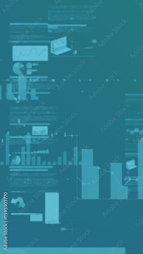 Poster animation of multiple graphs, loading circles and trading board over abstract background