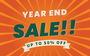 Year end sale banner flyer poster design. orange color retro style template vector.eps