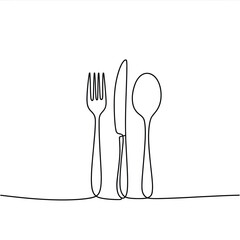 Minimalist line art of fork knife and spoon
