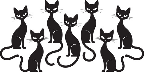 Halloween cat silhouette vector set, collection of witch cat with hat icon isolated on white background