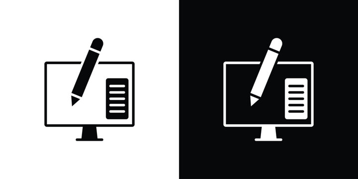 Blended learning icon in modern thin line and glyph concept.