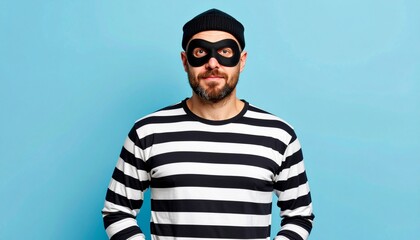 Male Burglar Character on Blue Background