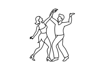 Fototapeta premium Elegant line art illustration of a couple dancing salsa depicting movement passion and the joy of dance in a simple and stylish design on white