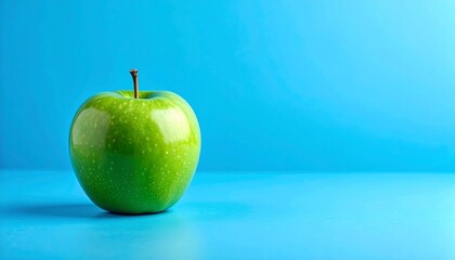Fresh Green Apple on Vibrant Blue Background