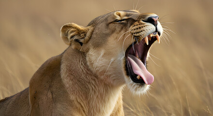 Lioness roaring background, fierce lioness wildlife wallpaper, wild animal roar