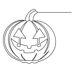 Halloween pumpkin single line art, continuous one line drawing of Isolated outline vector icon