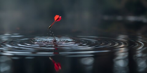 Red dart dropping into rippling water