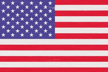 Wooden texture painted in colors of flag of USA. Flat view