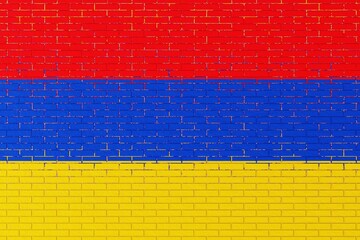 Flag of Armenia depicted on a brick wall. Flat view