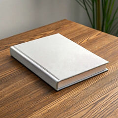 Fototapeta premium Textured White Book on Wooden Surface cover pages