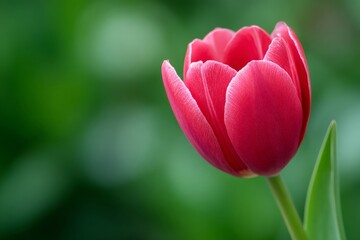 A single red tulip with a green background