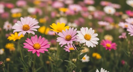 A vibrant field of colorful daisies in full bloom capturing nature's beauty and serenity
