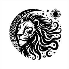 Obraz premium Lion head with moon and stars