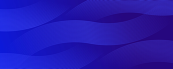 Wavy linear banner. Fading lines on blue backdrop. Editable stroke