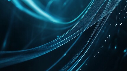 Abstract blue technology background with line waves and digital connections flowing in the dark