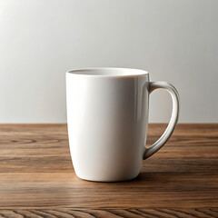 Fototapeta premium White ceramic mug on wooden surface beverage drinkware