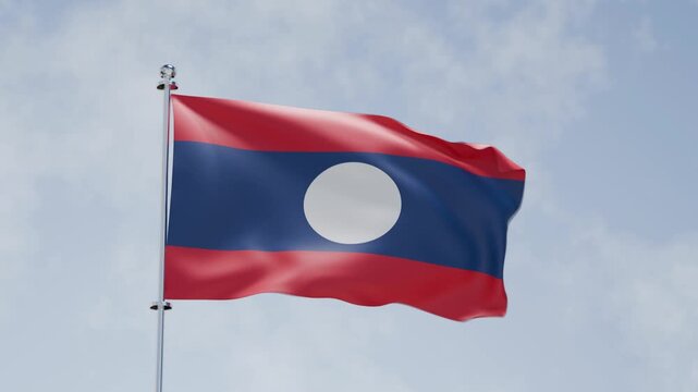 3d animation of waving flag and cloudy sky, national flag of Laos, Laotian, HD, 4k
