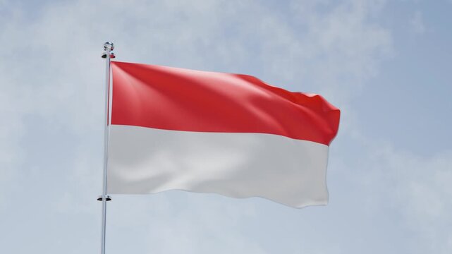 3d animation of waving flag and cloudy sky, national flag of Indonesia, Indonesian, HD, 4k