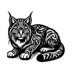 Fototapeta premium Lynx illustration with tribal pattern
