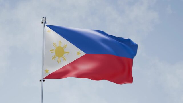 3d animation of waving flag and cloudy sky, national flag of Philippines, Filipinos, HD, 4k