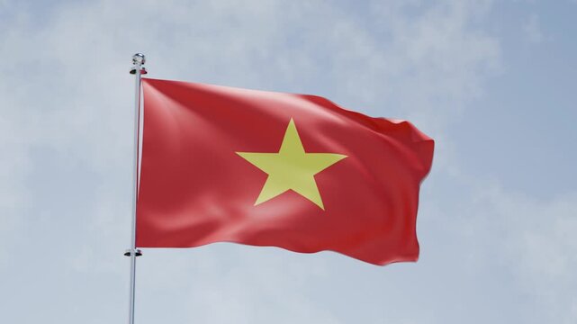 3d animation of waving flag and cloudy sky, national flag of Vietnam, Vietnamese, HD, 4k