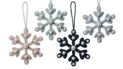 Rope Snowflake Ornaments with Pearls white