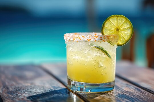 Refreshing Margarita Cocktail: A Vibrant Drink for Celebration and Cheer in a Cancun Bar Setting
