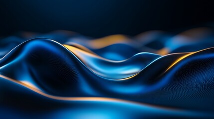 Abstract blue and gold fractal waves with dynamic curves and a blurred background
