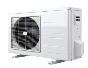 Angled Side View of White Wall-Mounted Air Conditioner with Open Vents, Isolated