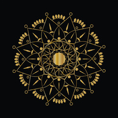 Intricate golden mandala design on black background