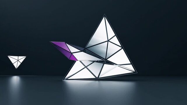 Abstract geometric logo design featuring an inverted triangular prism with futuristic polygonal aesthetic