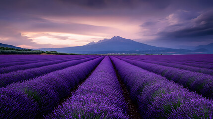 A picturesque lavender farm stretching towards the horizon.