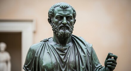 Bronze sculpture of a man in classical attire representing a historical figure