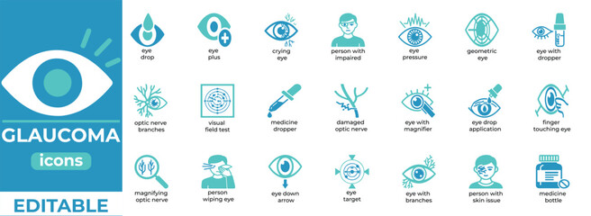 Clean glaucoma vector icons for medical, health, and UI use