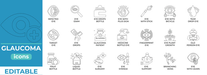 Clean glaucoma vector icons for medical, health, and UI use