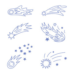 Comet & Shooting Star Outline Clipart | Blue Vector Set